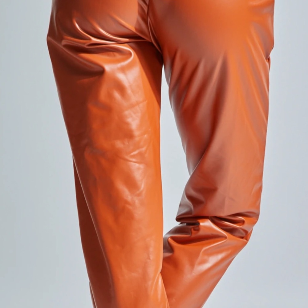 Leather Pants Orange Color New Unused Size Small - image 3